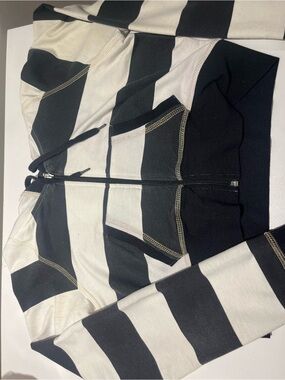 Thrifted Crest Black and White Striped Zip-Up Utility Jacket